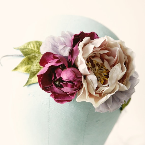 purple flower fascinator, bridal hair crown - AUTUMN AIR