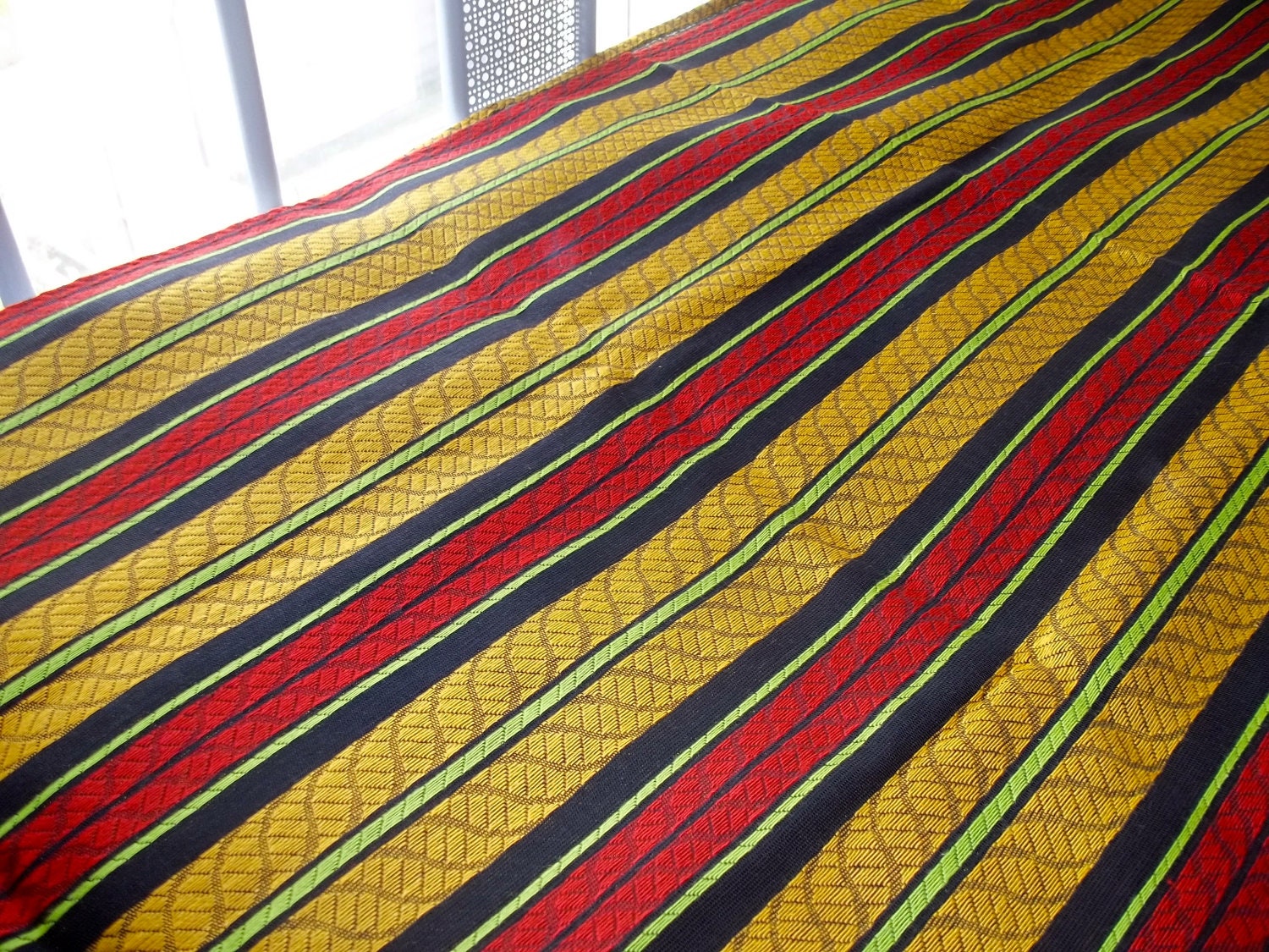 Vintage Mod Stripe Twin Bedspread 86 x 106 Groovy red yellow black stripes