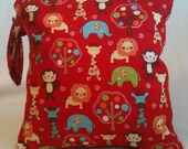 Large Wet Bag 12.5x 12.5 Red Monkey Zoo