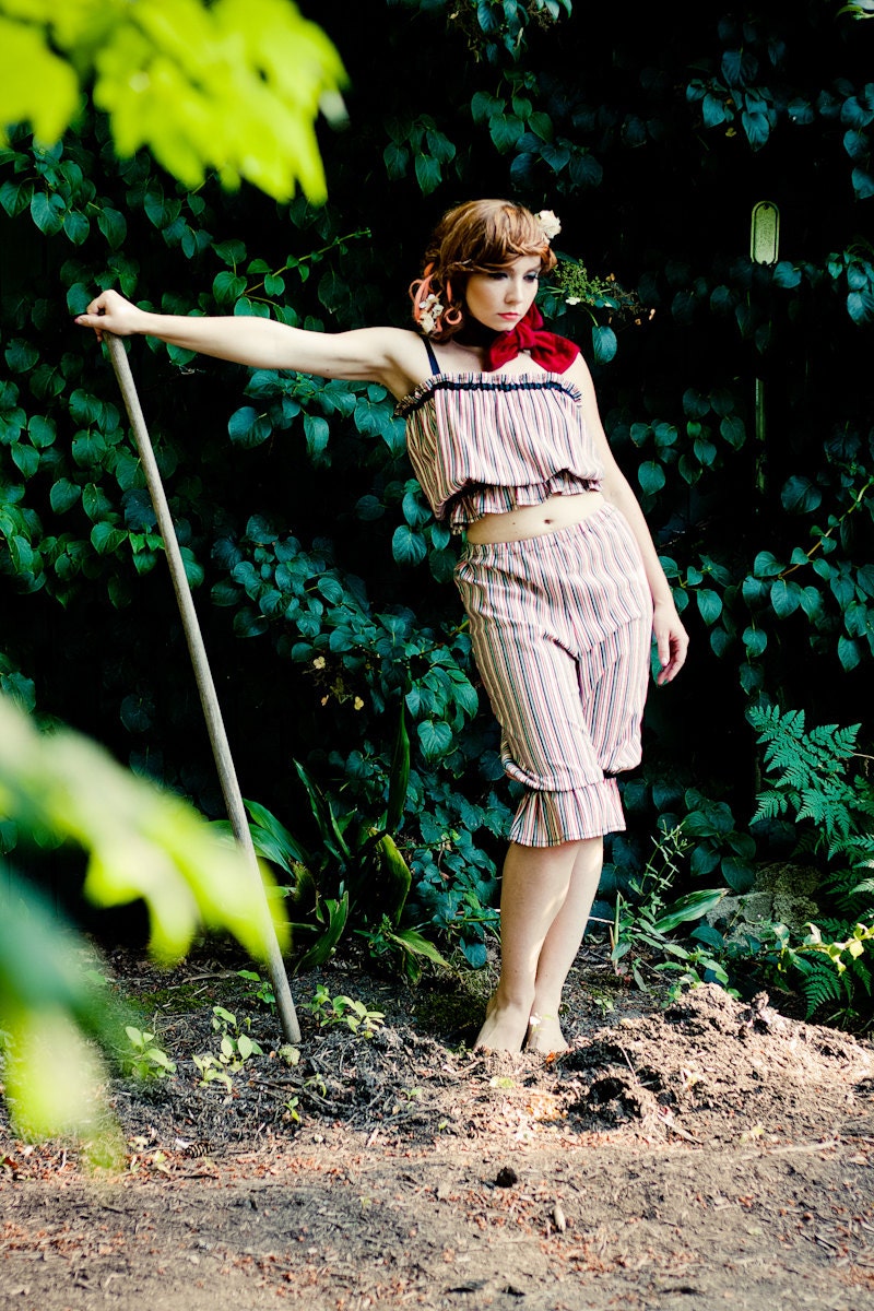 Nettle Striped Crop Camisole Top and Pantaloons Loungerie Set Made to Order
