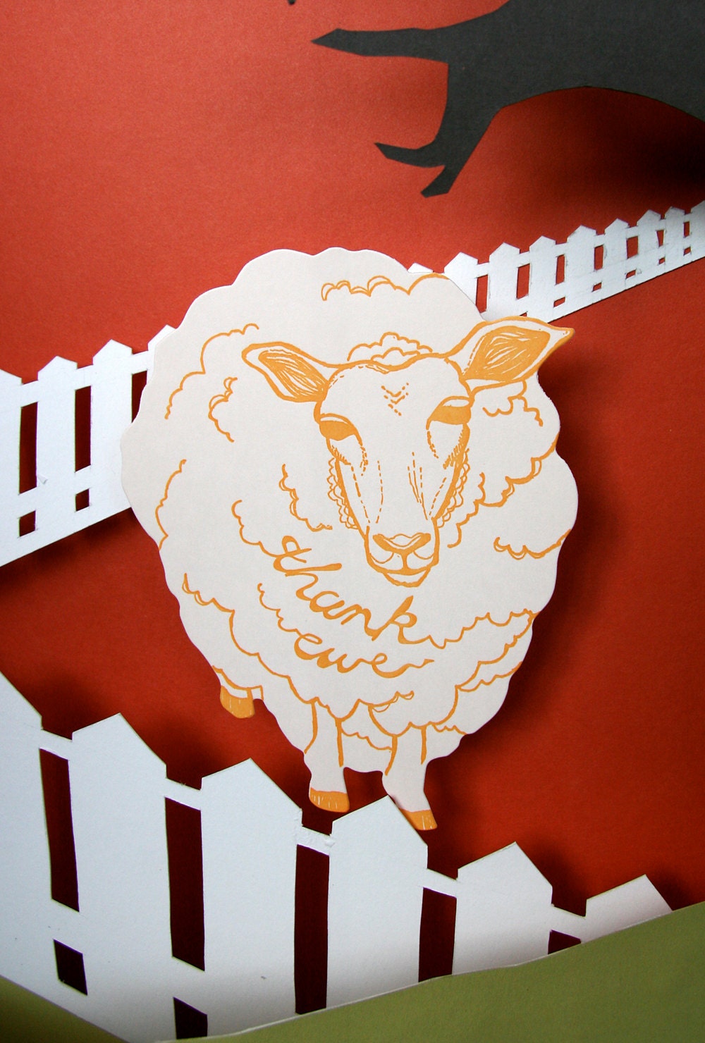 letterpress card thank ewe die cut
