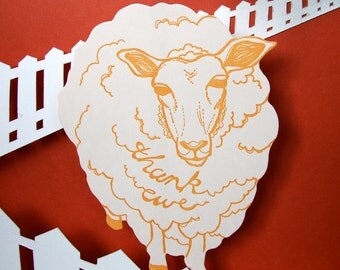 letterpress card thank ewe die cut