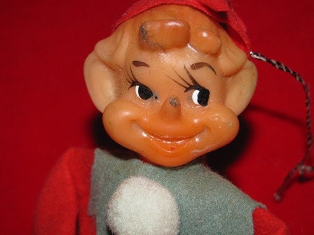 Vintage 60's Elf Pixie X-mas Ornaments, Christmas Tree Decoration, Elves, Pixie, Gnome, nostalgic 1960's Santa Claus Holiday