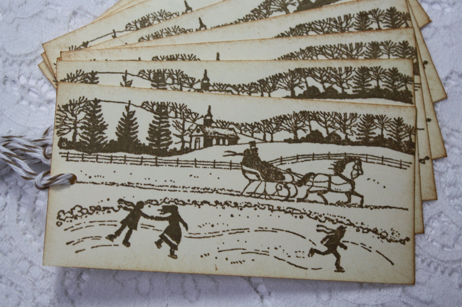 Handmade Gift Tags - Winter Ice Skating and Horse Drawn Sleigh