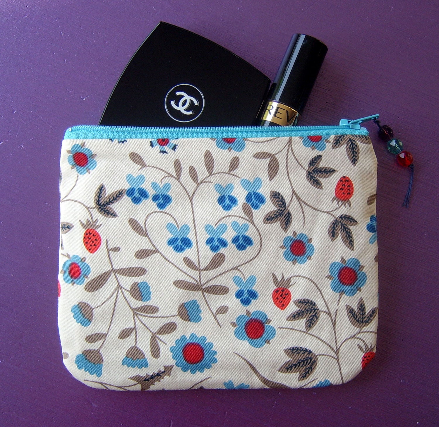 Zipper Pouch cosmetic bag purse in Liberty of London fabric twill mirabelle
