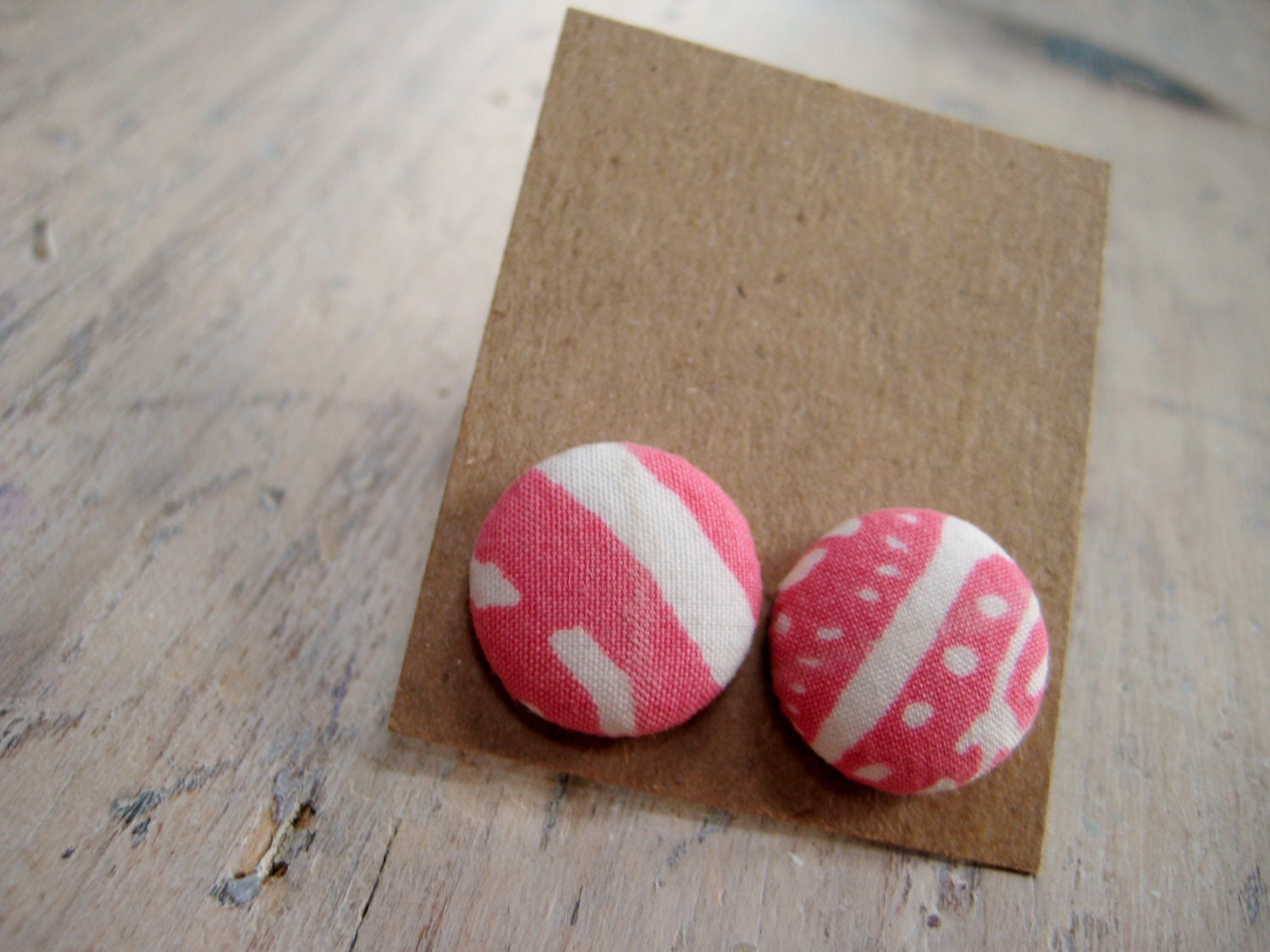 button earrings - hot pink, recycled from a beloved skirt, vintage look