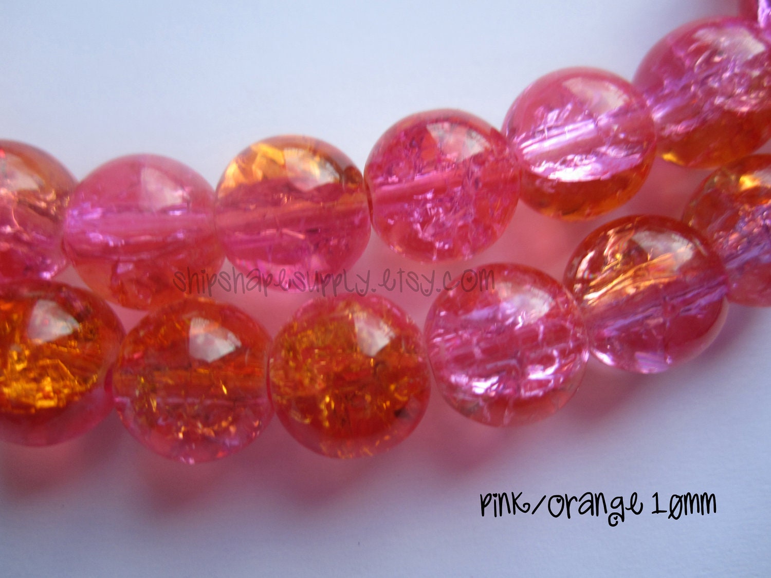 80 Pieces of 10mm Pink and Orange Glass Crackle Beads