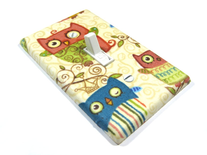 Owl Nursery Decor Light Switch Cover Nighty Night Cream Woodland Critter Animal Pink Blue Wall Art Decoration