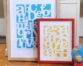 Alphabet Soup or Number Jumble modern nursery print poster custom - 11x14