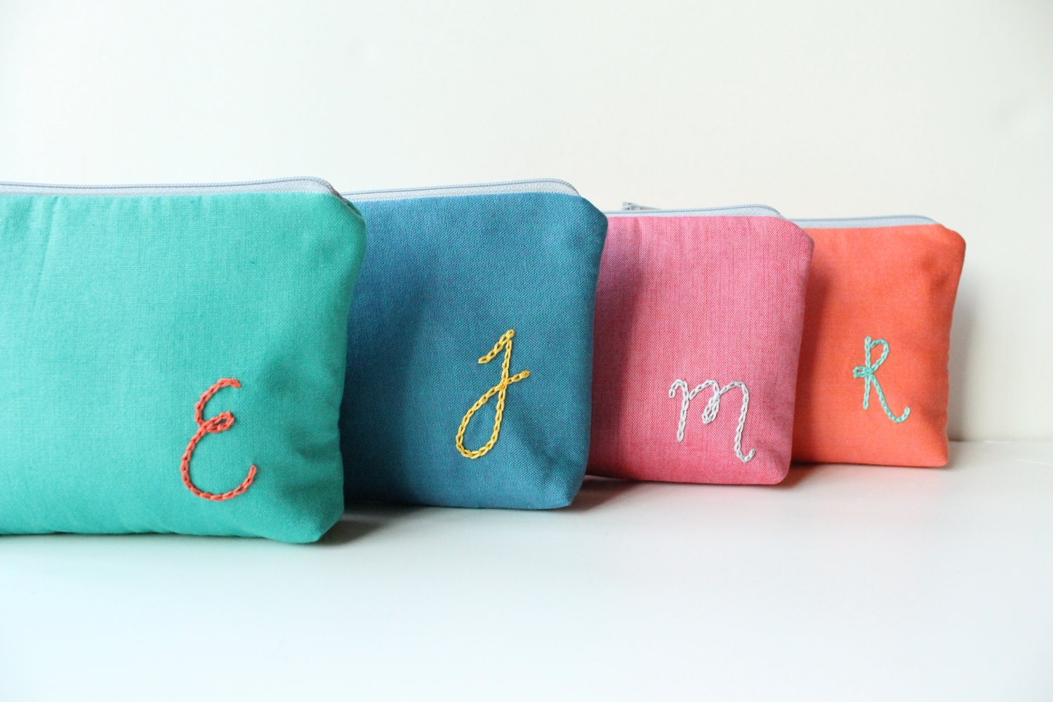Personalized Cosmetic Bag  Set of 6, Bridesmaid Gift, Clutch Set,  Monogrammed Bag,  Make Up Bags