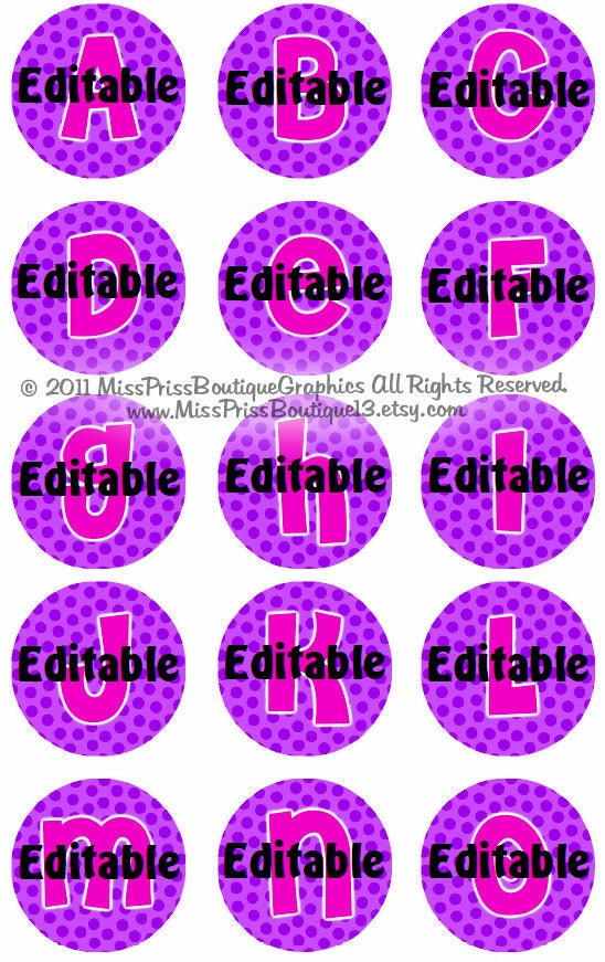 4x6 - EDITABLE PDF - Instant Download -  Purple Dots Letters - Editable Digital Bottlecap Image Collage - No.720