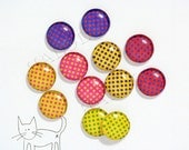 12pcs handmade assorted vibrant colors dots round clear glass dome cabochons 12mm (12-0227)