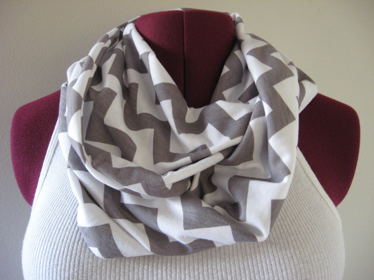 Infinity scarf in chevron,  gray and white chevron fashion