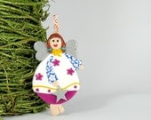Angel Ornament Decor, Christmas Tree Ornament, Fushia and Blue Angel with Silver Star, Baby Girl Decoration