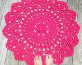 Raspberry Pink Patio Porch Cord Crochet Rug in 35" Round Pineapple Pattern