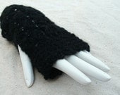 SALE Black Fingerless Mohair Wrist Warmers Crochet