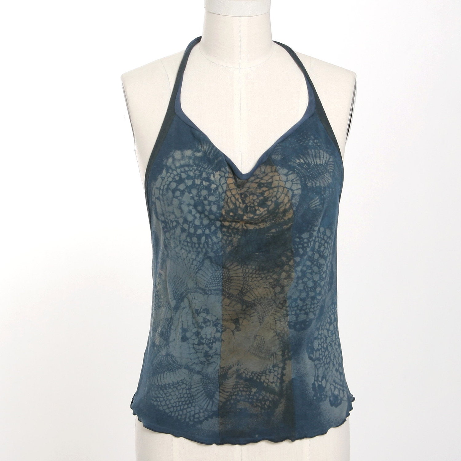 Hand Dyed Artistic Print Stretch Knit Halter Top - AV2