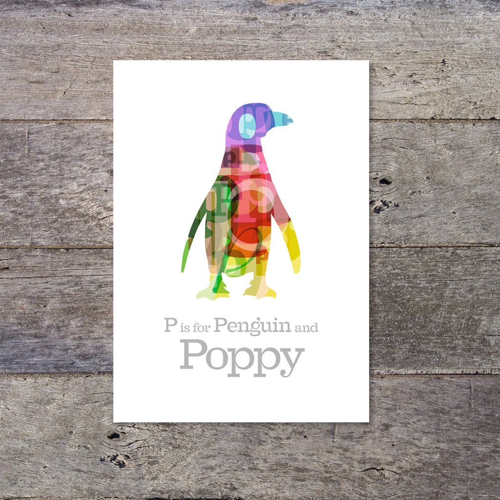 P is for Penguin - personalized name poster