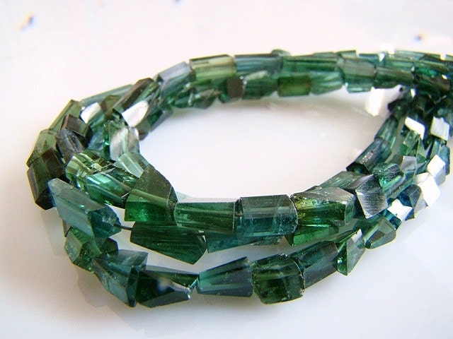 1/2 Strand---Blue and Green Tourmaline Faceted Crystal Nuggets--Highly Collectable Tourmaline