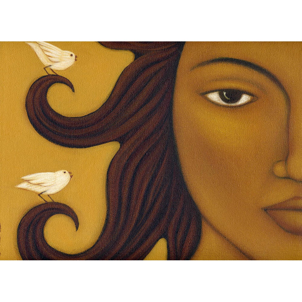 Golden Sun Goddess Print of Folk Art Original Mexican Portrait Painting Wall Decor By Tamara Adams