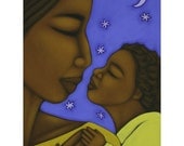 Mother and Child Moon and Stars Ethnic Print of Folk Art Original Painting By Tamara Adams