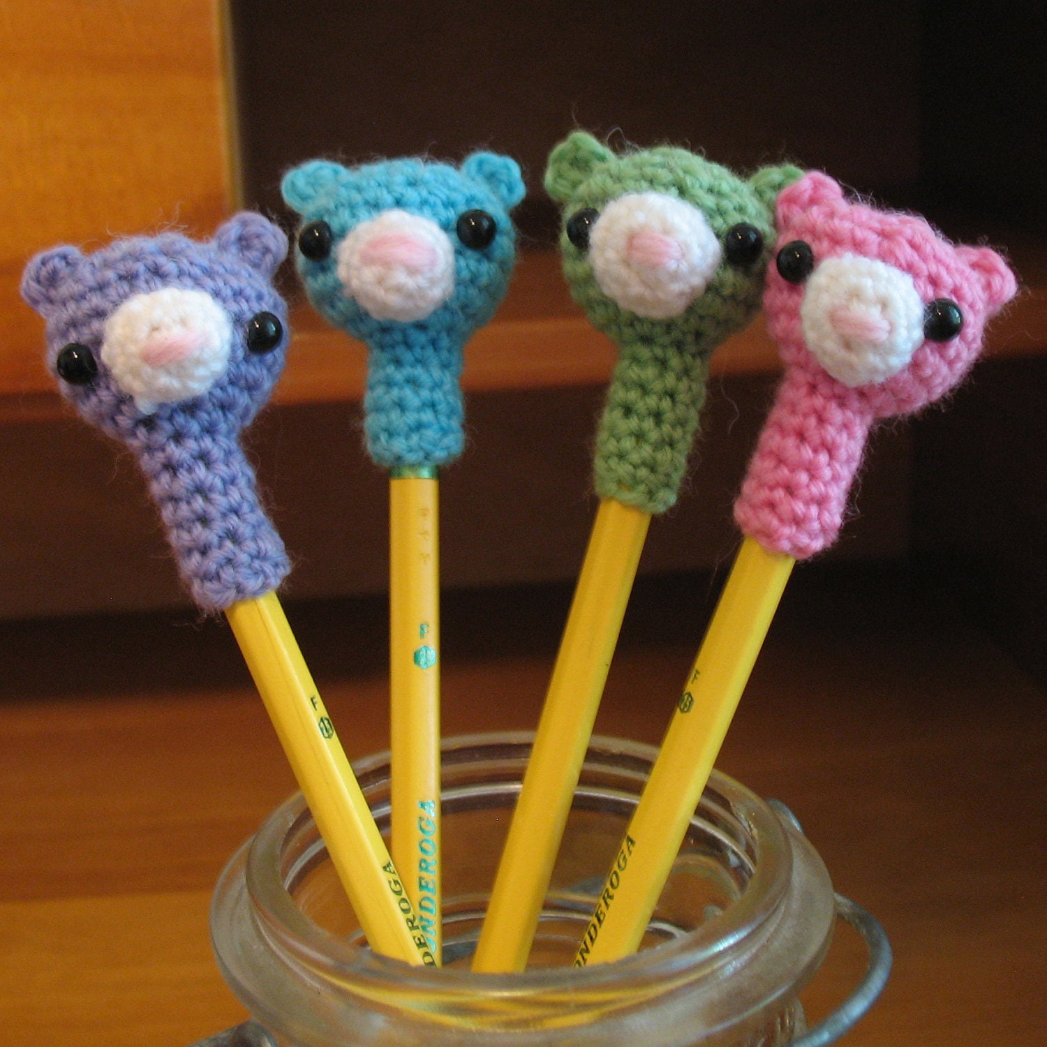 Teddy Bear Pencil Topper PDF CROCHET PATTERN... Handmade Luxury Fiber Amigurumis & Patterns