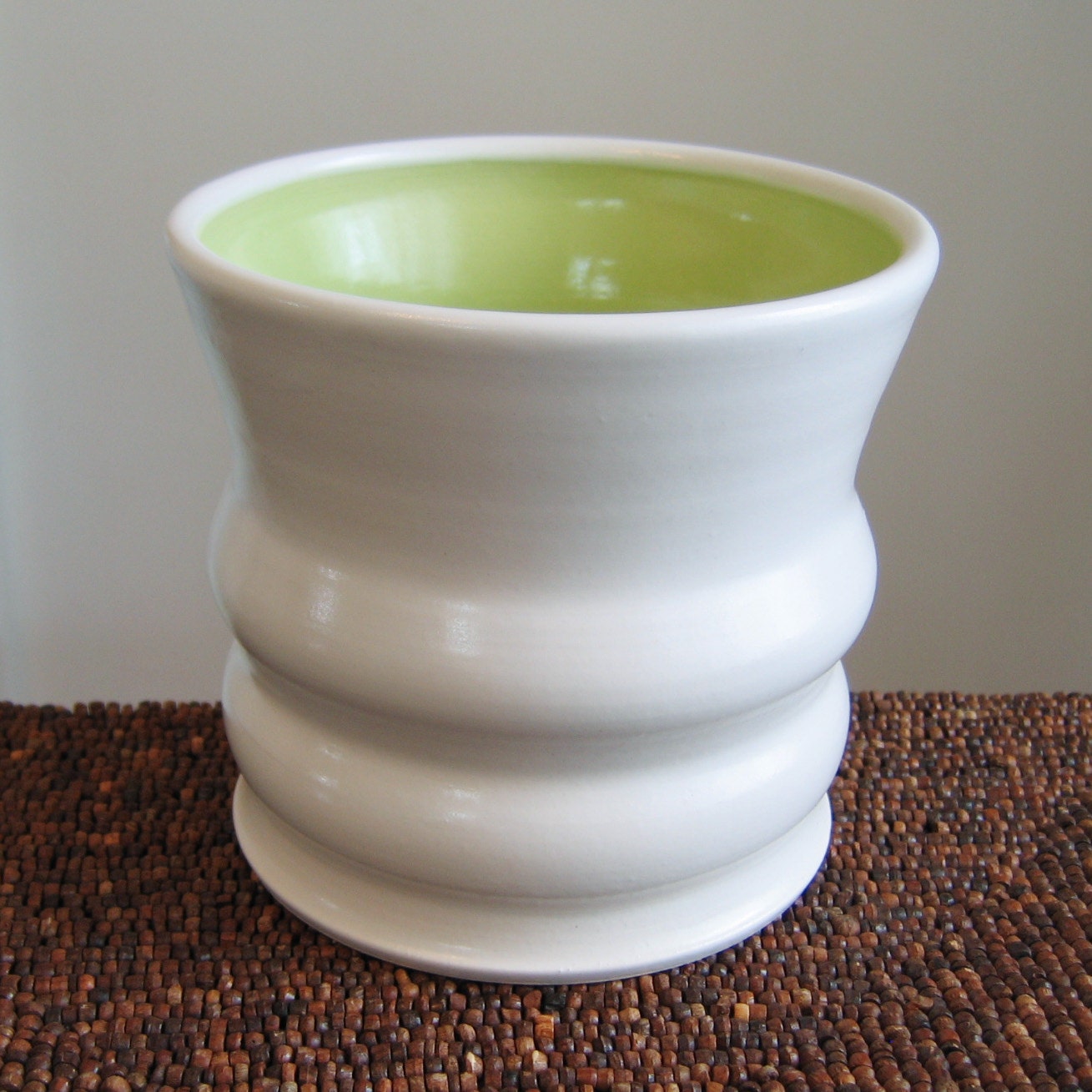 Lime Green Utensil Crock - Ceramic Utensil Holder - Stoneware Pottery