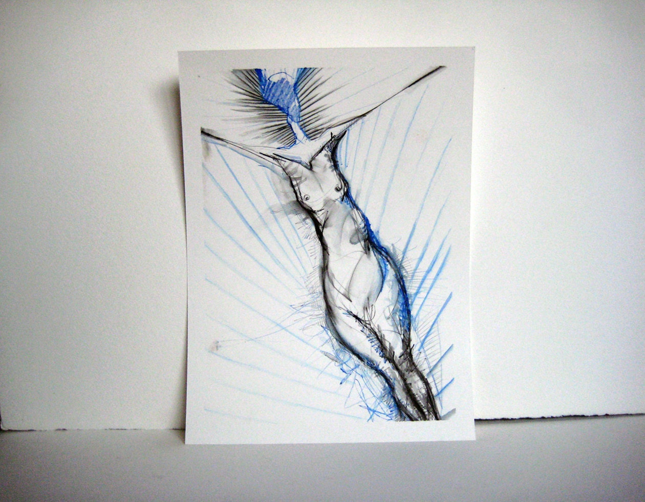 Take Off in blue 11 x 15 abstract watercolor painting on paper
