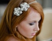 Handmade Bridal Headband Double Rhinestone Flowers with Lots of Sparkle in Ivory Swarovski Pearl