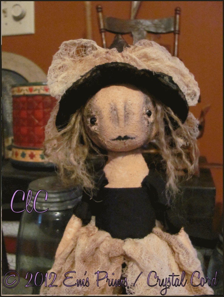 Primitive Halloween witch Doll broomstick make-do country decor