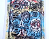 Vintage Upcycled Seaside 'Rock on Tea Time' Illustrated Tea Towel