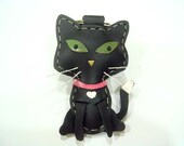 Octavian the Cat leather keychain ( Black )