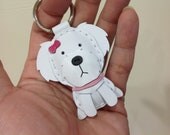 Moli the Maltese with ribbon bow Leather Charm ( White )