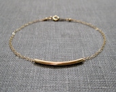 Curved Gold Bar Bracelet / Dainty Gold Tube Bracelet / Delicate Thin Gold Bracelet