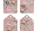 Thank you Tags A12 -  Printable Digital Collage Sheet - Digital Download- Roses Florals Flowers Romantic French