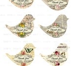 Thank You Bird Tags -  Printable Digital Collage Sheet - Digital Download
