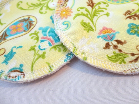 Organic Cotton Flannel Nursing Pads - Yellow Paisley Swirl