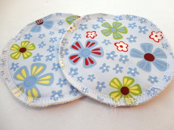 Organic Cotton Flannel Nursing Pads - Floral on Blue