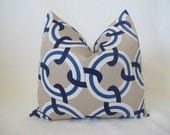 Free US Shipping-Decorative Designer Pillow Cover-18 inch-Nautical Links In Navy On Taupe