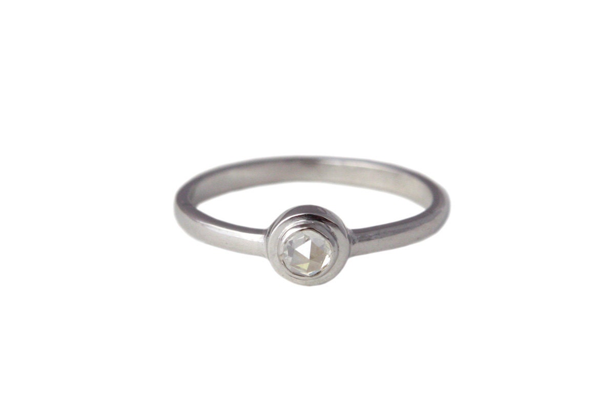Rose Solitaire. Silver and 0.18ct Rose Cut Diamond Ring.