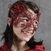 Masquerade mask in red leather "Rococo"