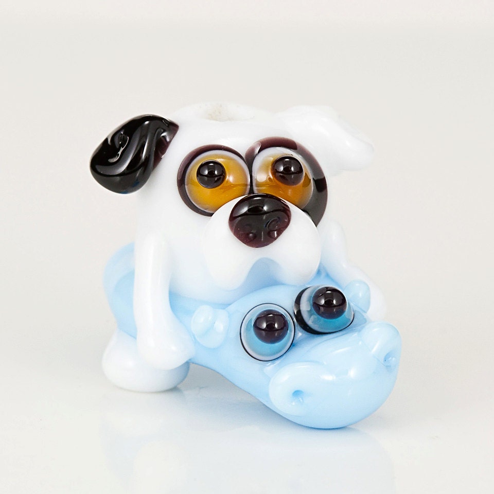 White Dog in a Hippo Floatie Lampwork Bead
