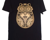 Sugar Owl - Organic Men's/Unisex Slim Fit Screen Printed T-shirt Black & Gold