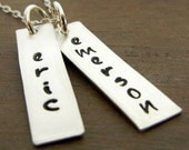 Name Necklace - Two Bar Pendant Hand Stamped (Engraved) Sterling Silver Necklace, BROOKE DUO by E. Ria Designs