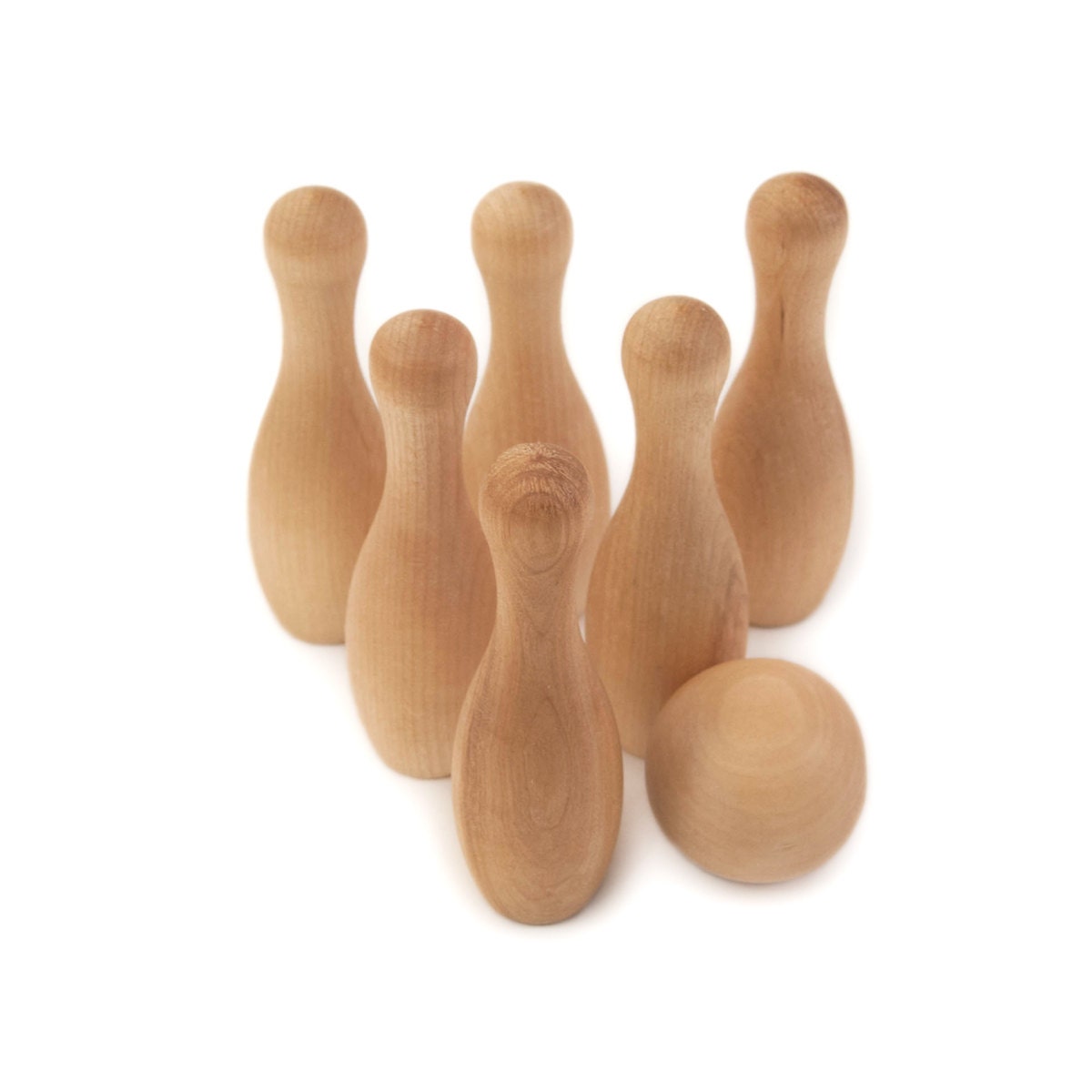 bowling game with wooden ball, wood skittles toy