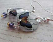 butterfly earrings, resin earrings, wings series ,Violet baby , orange and violet resin earrings