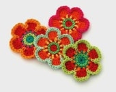Crochet Flower Motifs Orange Lime Red Pink