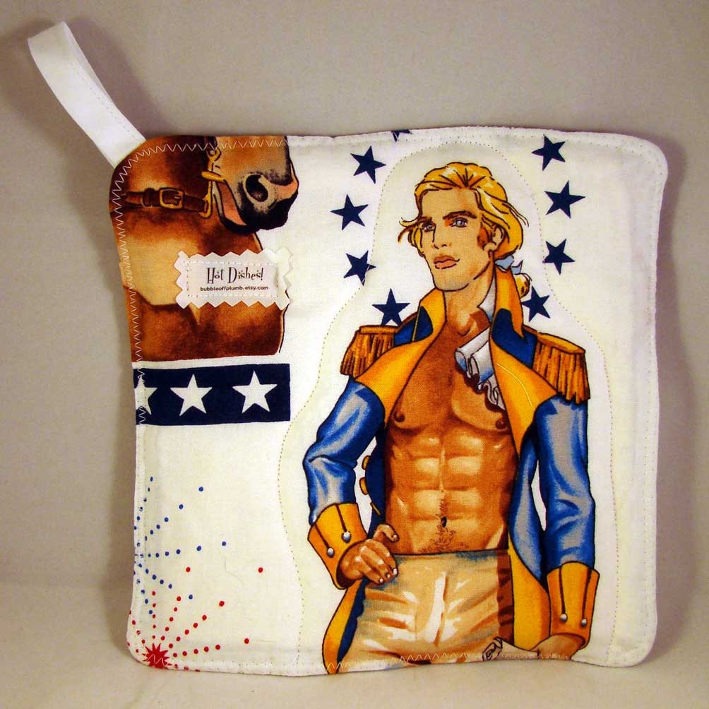 Hot Dishes - Finally A Man Who's Handy In The Kitchen - Shirtless Revolutionaries Pot Holders