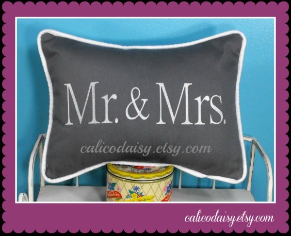 Mr. and Mrs.  - Embroidered Lumbar Pillow Cover  - 12 x 16