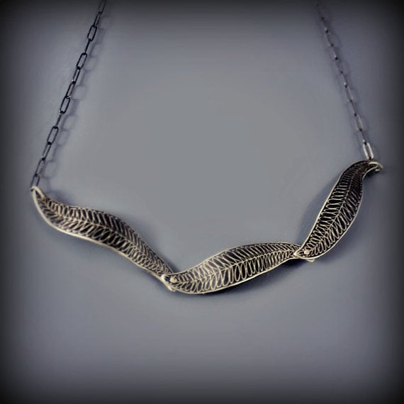 Etched Sterling Silver Fern Trio Necklace